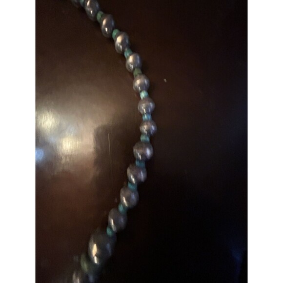 VTG Native American Silver Turquoise Bead Necklace Isleta Cross Dragonfly - Picture 9 of 12